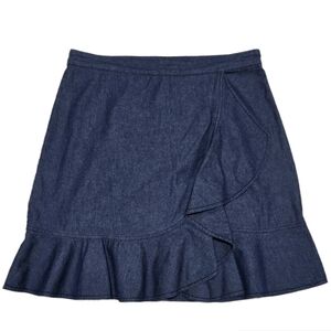 Draper James Denim Chambray Blue Ruffle Faux Wrap Skirt Size 10